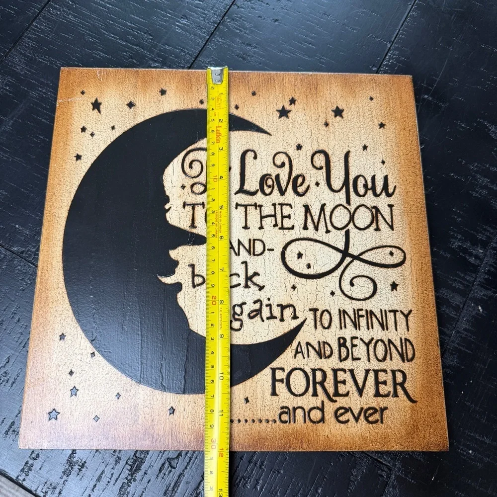 Celestial Moon Sign I Love You To The Moon Star Wood Wall Art Decor 12X12 whimsy